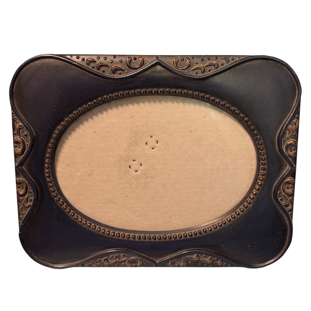 Vintage Ornate Victorian Bronze-Tone Photo Frame Oval Opening 7.5" x 5.5"